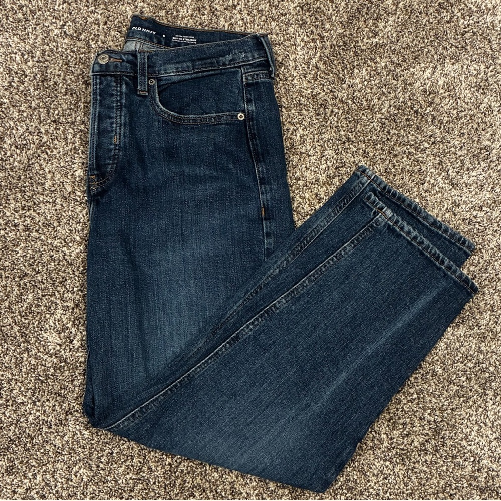 Old Navy Women's Ski High Straight Extra High Rise Dark Blue Jeans